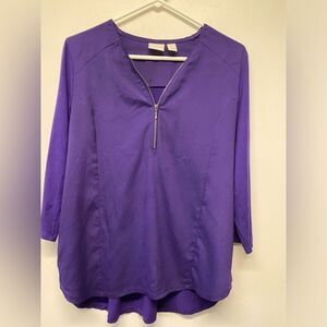 Chicos Size 1 3/4 sleeve Zip Front Top Purple